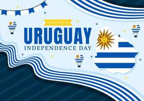 feliz Uruguai independência dia ilustração em 25 agosto apresentando acenando bandeira e fita dentro nacional feriado plano estilo desenho animado fundo vetor