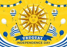 feliz Uruguai independência dia ilustração em 25 agosto apresentando acenando bandeira e fita dentro nacional feriado plano estilo desenho animado fundo vetor