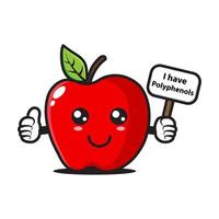 Mascote de maçã fofo segurando uma placa dizendo "Tenho polifenóis" vetor