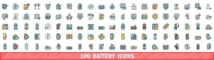 100 bateria ícones definir, cor linha estilo vetor