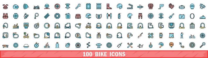 100 bicicleta ícones definir, cor linha estilo vetor