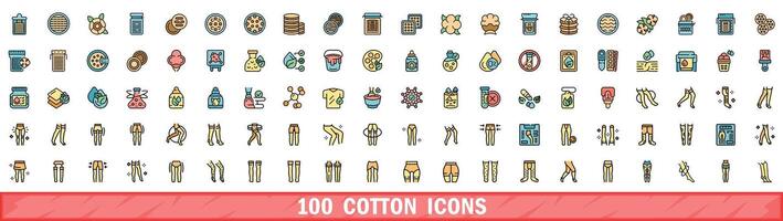 100 algodão ícones definir, cor linha estilo vetor