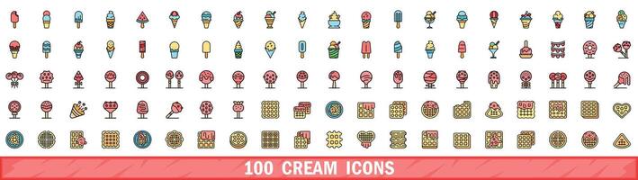 100 creme ícones definir, cor linha estilo vetor