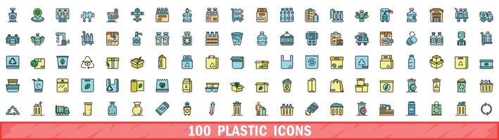 100 plástico ícones definir, cor linha estilo vetor