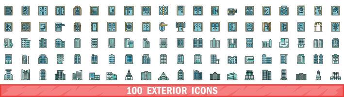 100 exterior ícones definir, cor linha estilo vetor