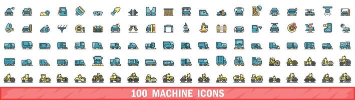 100 máquina ícones definir, cor linha estilo vetor