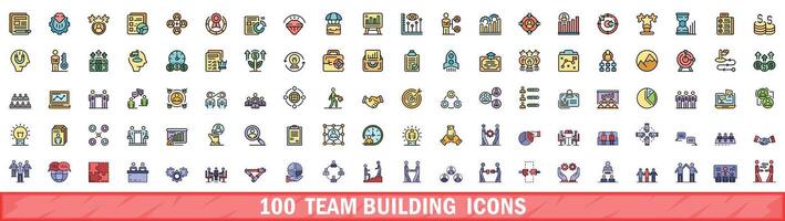 100 equipe construção ícones definir, cor linha estilo vetor