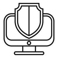 linha arte ícone do uma escudo em uma computador monitor simbolizando cíber segurança vetor