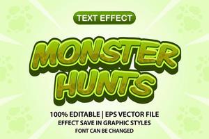 monstro caça efeito de texto editável em 3D vetor