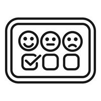 Preto delineado ícones representando cliente comentários opções com risonho rostos vetor