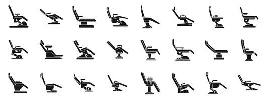 dental cadeira ícones simples conjunto . uma coleção do vários tipos do cadeiras e poltronas reclináveis vetor