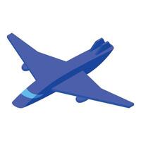 isométrico Visão do uma vibrante azul desenho animado avião em uma branco fundo vetor