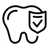 simples linha arte ilustração do uma dente com uma protetora escudo símbolo vetor