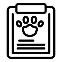 Preto e branco linha arte ícone do uma prancheta com uma pata imprimir, simbolizando animal Cuidado documentação vetor