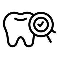 linha arte ícone do uma ampliação vidro inspecionando uma dente, indicando dental exame ou aprovação vetor