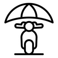 Preto linha ícone apresentando uma lambreta com a a sobrecarga guarda-chuva, simbolizando proteção ou Entrega vetor
