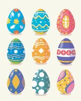 decorativo conjunto do Páscoa ovos Páscoa ovos com enfeites do diferente desenhos e cores vetor