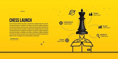 O rei do xadrez lançando um conceito inovador de infográfico de estratégia e gestão de negócios vetor