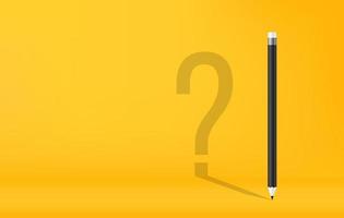 lápis com sombra de ponto de interrogação em fundo amarelo vetor