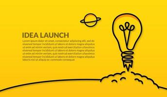 lâmpada lançada para o espaço em fundo amarelo, ideias criativas para o conceito de inicialização de negócios vetor