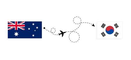 voo e viagem da Austrália para a Coreia do Sul pelo conceito de viagem de avião de passageiros vetor