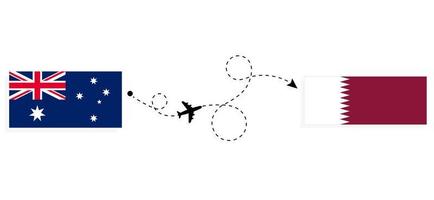 voo e viagem da Austrália para o Catar pelo conceito de viagem de avião de passageiros vetor