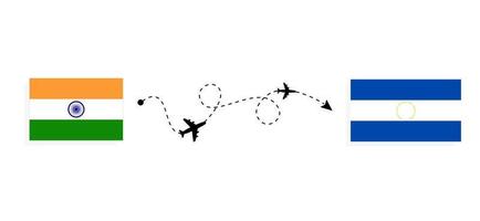 voo e viagem da Índia a El Salvador pelo conceito de viagem de avião de passageiros vetor
