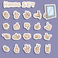 Conjunto de adesivos de gestos de mãos vetor