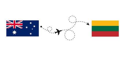 voo e viagem da Austrália para a Lituânia pelo conceito de viagem de avião de passageiros vetor