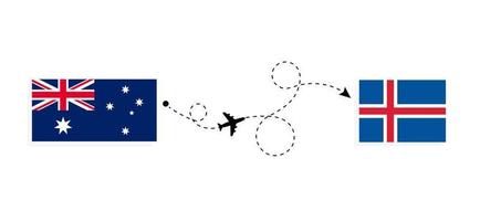 voo e viagem da Austrália para a Islândia pelo conceito de viagem de avião de passageiros vetor