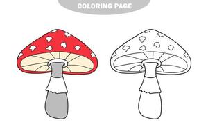 página para colorir simples. modelo de página de livro para colorir com cogumelo agárico-mosca vetor