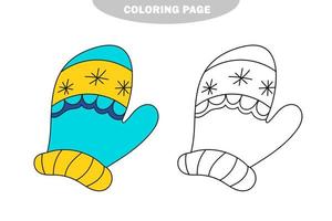página para colorir simples. luva de inverno no estilo doodle. vetor