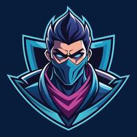 Bravo mascarado jogador esports logotipo vetor