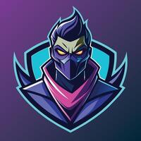 Bravo mascarado jogador esports logotipo vetor