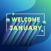 bem-vindo janeiro com estilo de tipografia 3d, modelo de mídia social moderno de fundo mensal. cor gradiente fresca. vetor