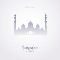 Ramadan Kareem Greeting em árabe como a forma da mesquita no fundo cinzento. vetor