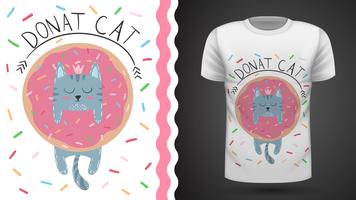 Gato com donut - ideia para imprimir t-shirt. vetor