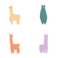 fofa lhama ícones conjunto desenho animado . engraçado alpaca personagem vetor