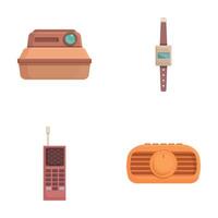 conjunto do retro tecnologia ícones, Incluindo uma Câmera, assistir, telefone, e rádio vetor