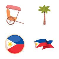 Filipinas ícones conjunto desenho animado . filipino bandeira e ponto de referência vetor