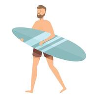 ilustração do uma barbudo homem segurando uma prancha de surfe, pronto para uma dia às a de praia vetor