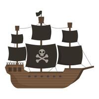 ilustração do uma estilo de desenho animado pirata navio com crânio e ossos cruzados bandeira vetor