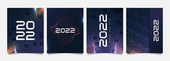 cartaz de feliz ano novo 2022 com estilo futurista. 2022 modelo de design de número de texto. modelo de design de celebração de ano novo para folheto, cartaz, folheto, cartão, banner ou cartão postal vetor