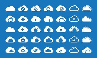 previsão clima plano símbolos. nuvens conjunto isolado em azul fundo ilustração. clima ícone definir. vetor