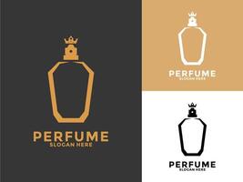 simples elegante perfume logotipo , perfume garrafa com coroa logotipo inspirações vetor