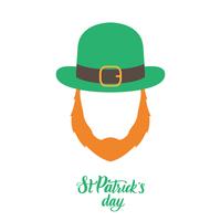 Duende irlandês com barba vermelha e chapéu verde. Dia de São Patricio. vetor