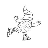 gnomo patinando. personagem engraçado. ilustração de mão desenhada doodle vetor