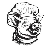 sorridente porky porco logotipo desenho animado personagem. feliz porco chefe de cozinha cabeça desenho animado. vetor