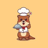 fofa chefe de cozinha lontra com prato desenho animado ilustração vetor