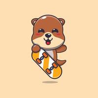 fofa lontra mascote desenho animado personagem com skate vetor